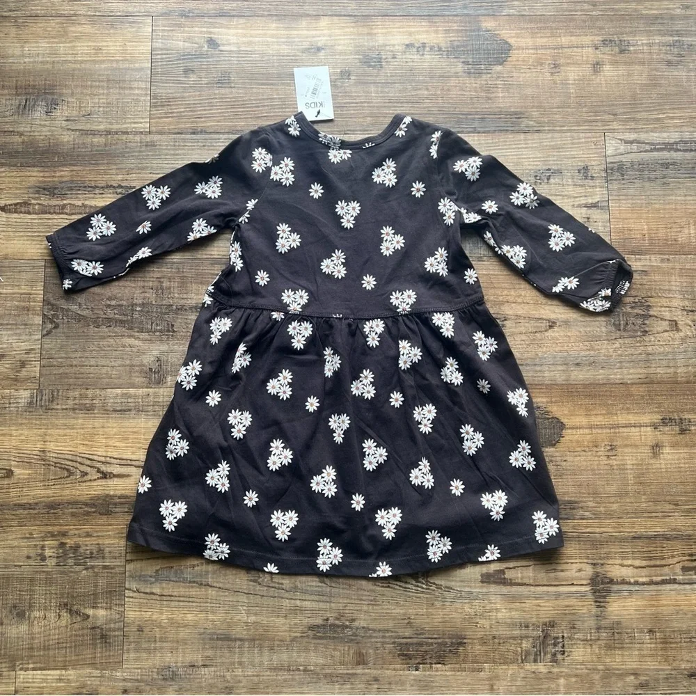 Cotton On Kids Girls Grey/Black Floral Daisy Long Sleeve Dress Fall Size 2 NWT
